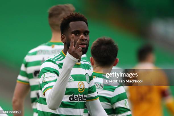 Odsonne Edouard of Celtic celebrates after scoring his team's second goal during the Ladbrokes Scottish Premiership match between Celtic and...