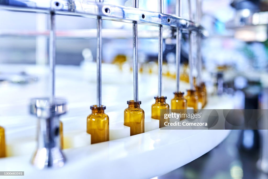 Brown Medicine Glass Bottles on Production Line