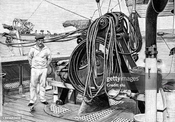 school sailing ship: screw thinned! - ship turning stock illustrations