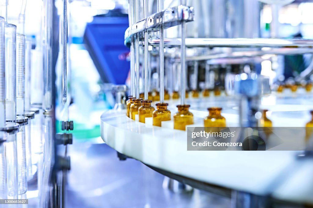 Brown Medicine Glass Bottles on Production Line