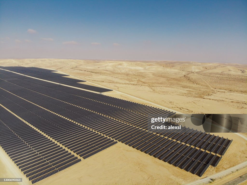 Solar panels power station field farm