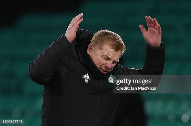 Neil Lennon, Manager of Celtic reacts during the Ladbrokes Scottish Premiership match between Celtic and Motherwell at Celtic Park on February 06,...