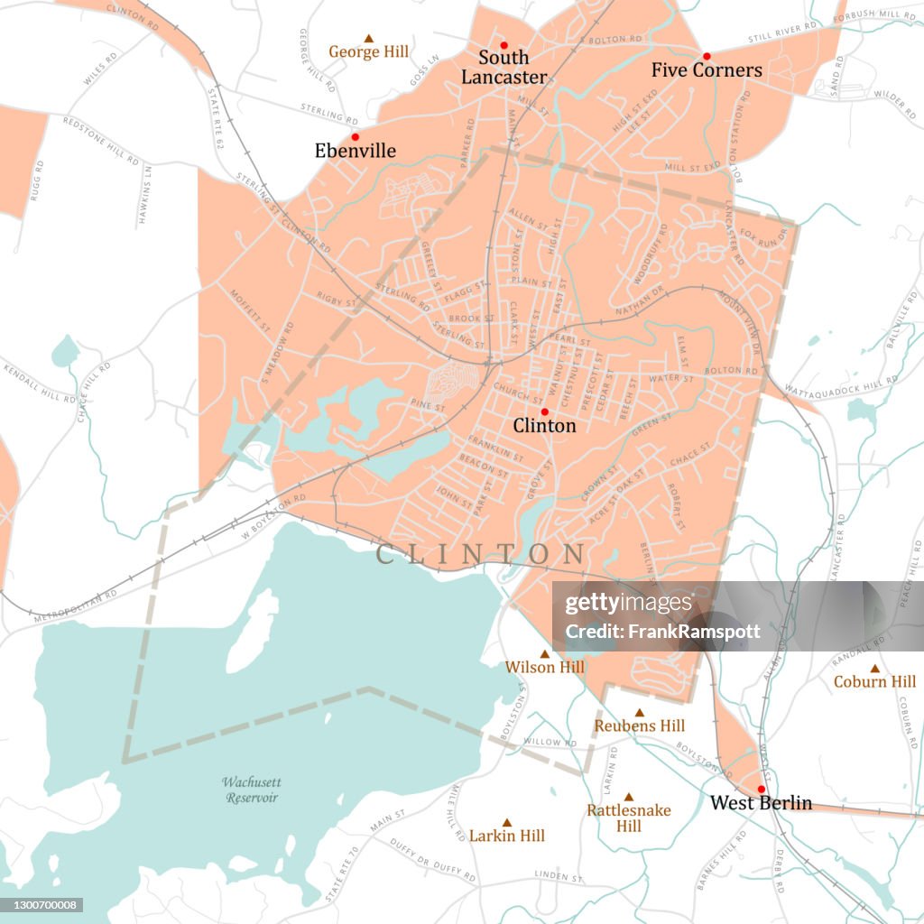 MA Worcester Clinton Vector Road Map