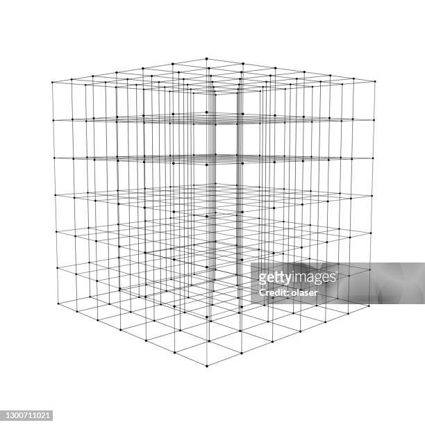 cube mit hervorgehobenen ecken. mit perspektive. - 3d wireframe stock-grafiken, -clipart, -cartoons und -symbole