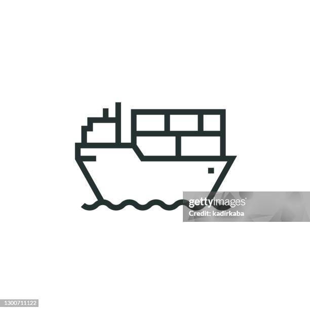 cargo ship line icon - ocean freight stock illustrations