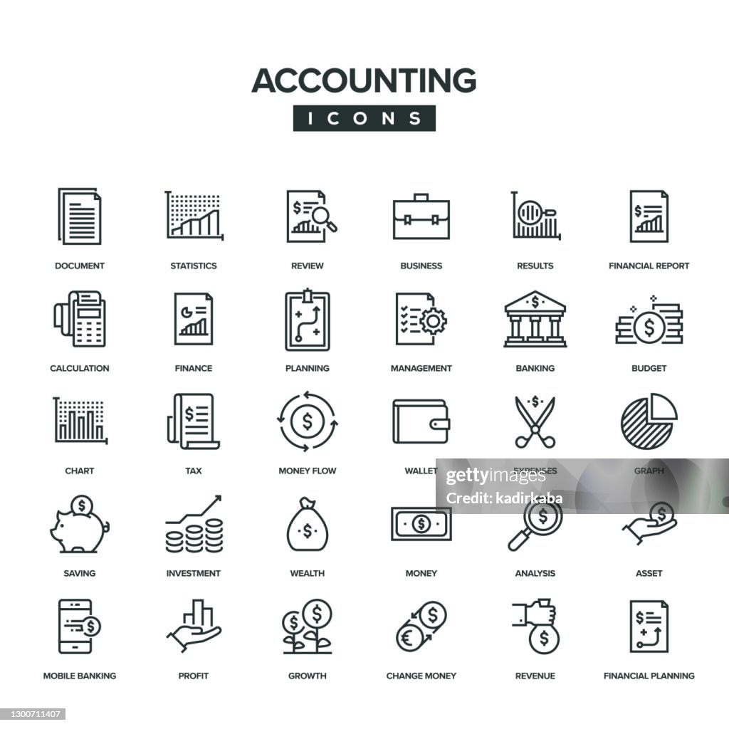 Buchhaltung-Linie-Icon-Set