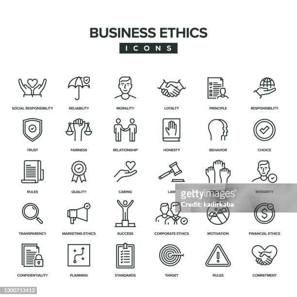 business ethics line icon set - dedication stock illustrations