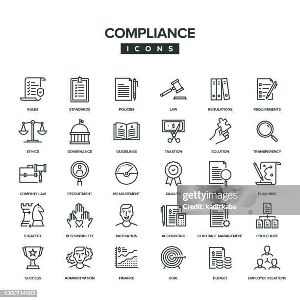 compliance line icon set - obedience stock illustrations