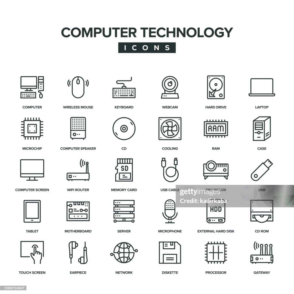 Computer Technology Line Icon Set