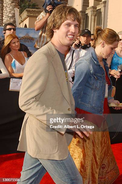 Jon Heder and wife during 2005 MTV Movie Awards - Arrivals at Shrine Auditorium in Los Angeles, California, United States.