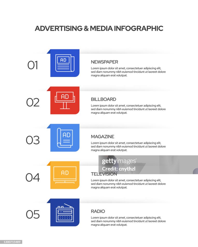 Advertising Related Infographic Template. Line Icons Design with Numbers 5 Options or Steps. Infographic Design for Workflow Layout, Diagram, Annual Report, Web Design etc.