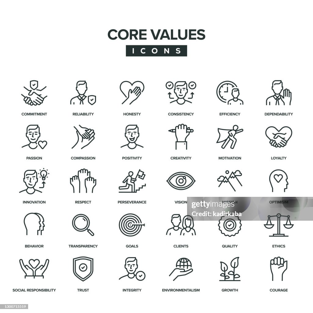 Conjunto de iconos de línea de valores principales