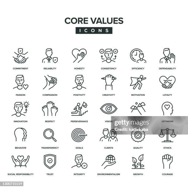 ilustraciones, imágenes clip art, dibujos animados e iconos de stock de conjunto de iconos de línea de valores principales - eco