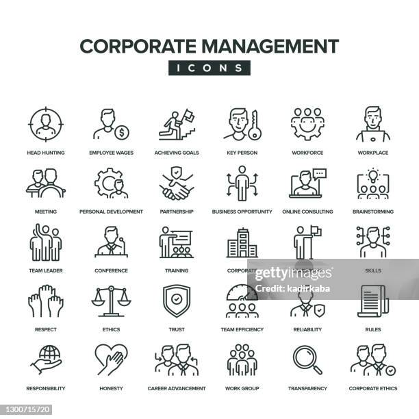 stockillustraties, clipart, cartoons en iconen met pictogramset bedrijfsbeheerlijn - bedrijfscultuur