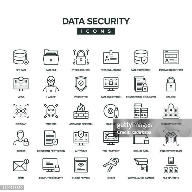 illustrazioni stock, clip art, cartoni animati e icone di tendenza di set di icone della riga di sicurezza dei dati - segnale per disabili