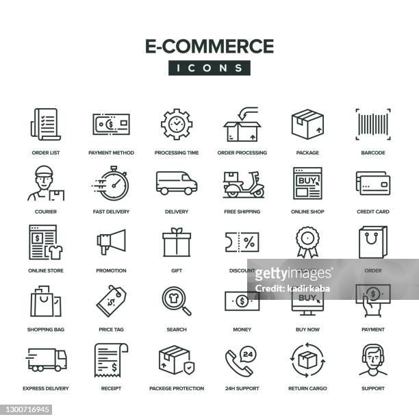 e-commerce line icon set - phone coupon stock illustrations