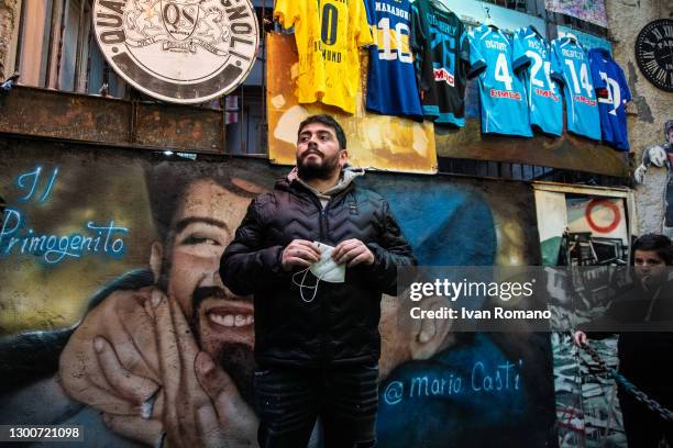 Diego Armando Maradona junior attends the inauguration of late football legend Diego Armando Maradona chapel on February 6, 2021 in Naples, Italy....