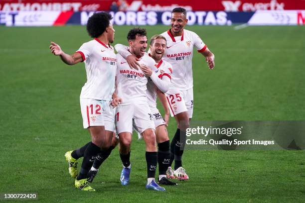 Alejandro Darío 'Papu' Gómez of Sevilla FC celebrates after scoring his team's second goal during the La Liga Santander match between Sevilla FC and...
