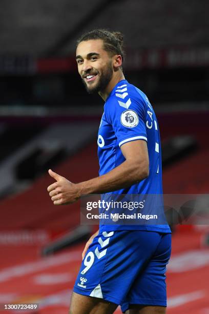 Dominic Calvert-Lewin of Everton celebrates after scoring their team's third goal during the Premier League match between Manchester United and...