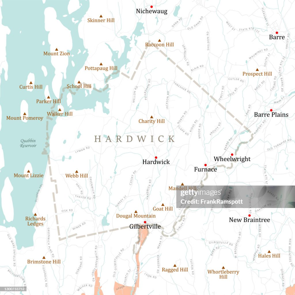 MA Worcester Hardwick Vector Road Map