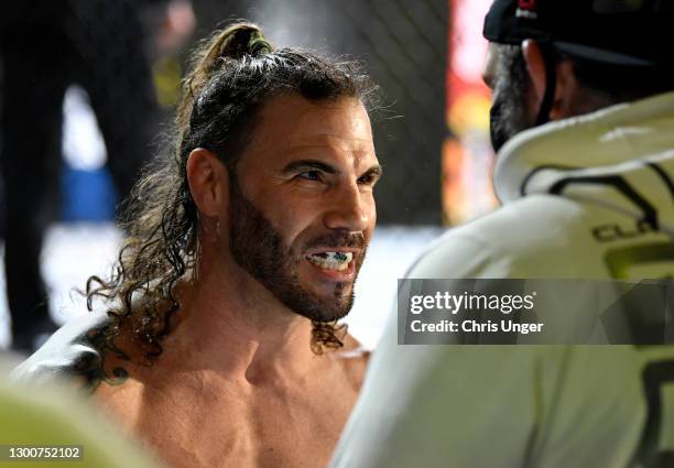 Clay Guida prepares to fight Michael Johnson in their lightweight fight during the UFC Fight Night event at UFC APEX on February 06, 2021 in Las...