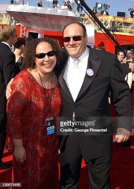 James Gandolfini and guest during The 55th Annual Primetime Emmy Awards - Access Hollywood Red Carpet at The Shrine Theater in Los Angeles,...