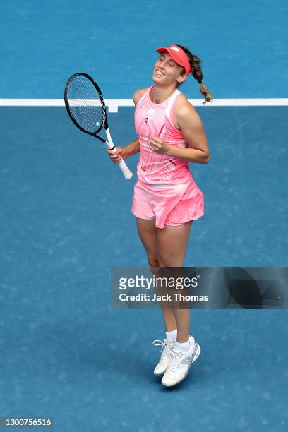 Elise Mertens of Belgium celebrates winning match point in her Women's Singles Final match against Kaia Kanepi of Estonia during day eight of the WTA...