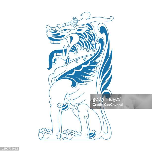 sitting chinese lion - cat sitting stock illustrations