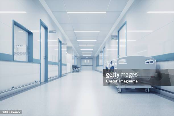 modern hospital corridor - hospital hallway no people stock pictures, royalty-free photos & images