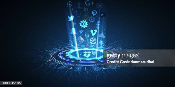 abstract social network and technology background - social media marketing icons stock illustrations