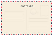 Vintage postcard with paper texture. Travel postcard template. Postal card design. Blank vector post card.