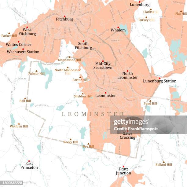 ma worcester leominster vector road map - worcester massachusetts stock illustrations