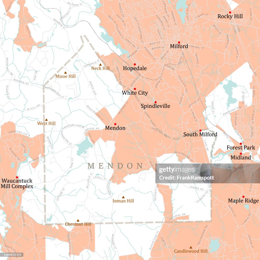 MA Worcester Mendon Vector Road Map