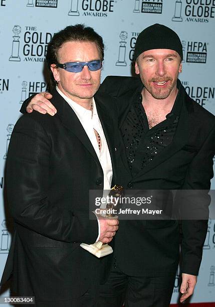 Bono and The Edge of U2 during The 60th Annual Golden Globe Awards - Press Room at The Beverly Hilton Hotel in Beverly Hills, California, United...