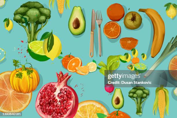 healthy life. composition of fruits and vegetables - pomegranate stock illustrations