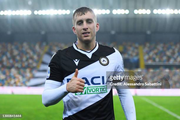 Gerard Deulofeu of Udinese reacts following the Serie A match between Udinese Calcio and Hellas Verona FC at Dacia Arena on February 07, 2021 in...