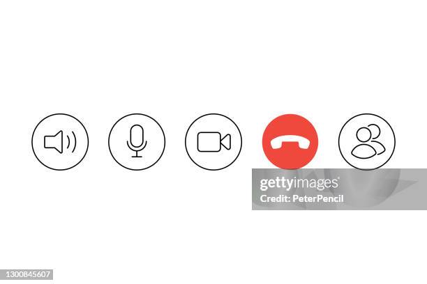 stockillustraties, clipart, cartoons en iconen met pictogram videogesprek instellen. video chat conferentie. knopverzameling. vectorillustratie - direct klaar camera