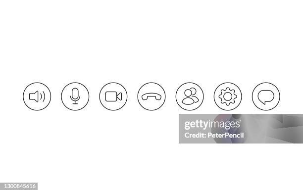 stockillustraties, clipart, cartoons en iconen met pictogram videogesprek instellen. video chat conferentie. knopverzameling. vectorillustratie - direct klaar camera