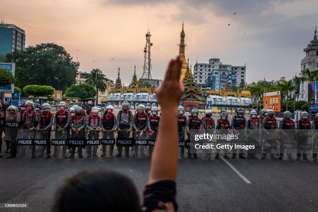 Myanmar People Stage Protests As Internet Is Cut