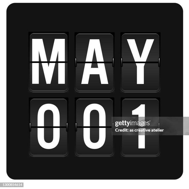 stockillustraties, clipart, cartoons en iconen met 1 mei - dagelijkse kalender en zwart flip scorebord digitale timer met datum - may day international workers day