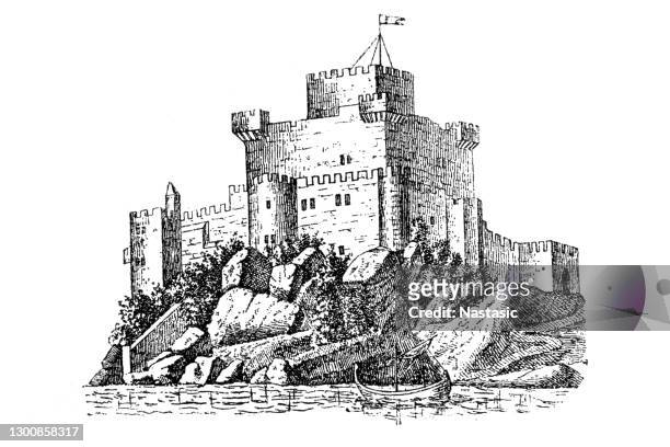 bildbanksillustrationer, clip art samt tecknat material och ikoner med normans slott la falconara på sicilien, italien, 1200-talet - castle