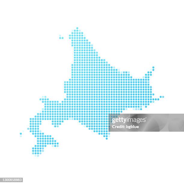 白色背景的藍點的北海道地圖 - 北海道 幅插畫檔、美工圖案、卡通及圖標