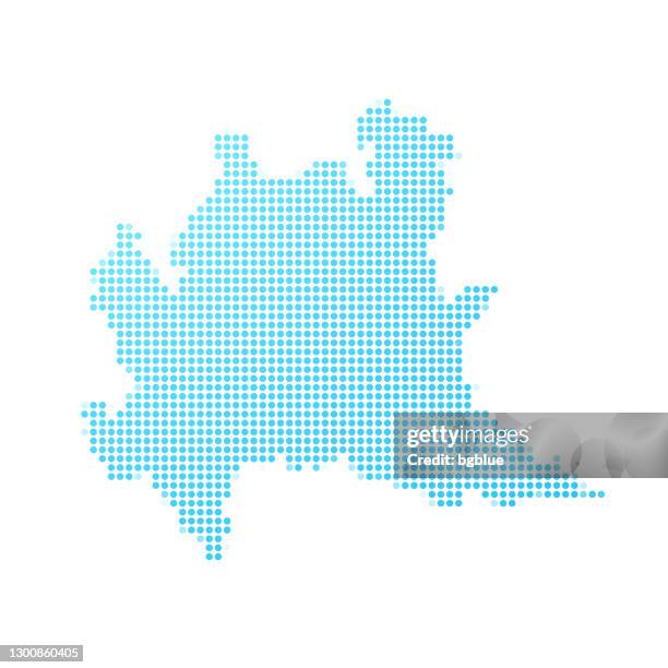 lombardy map in blue dots on white background - lombardy stock illustrations