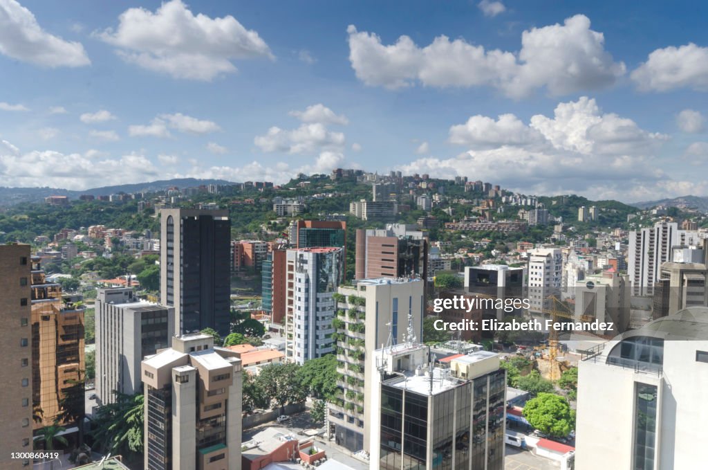 Elevated view of the El Rosal, Caracas. El Rosa is a neighbourhood of Caracas, Venezuela, in the Chacao municipality. It is located at East Caracas, near the geographic center of Caracas and is one of its financial centres.