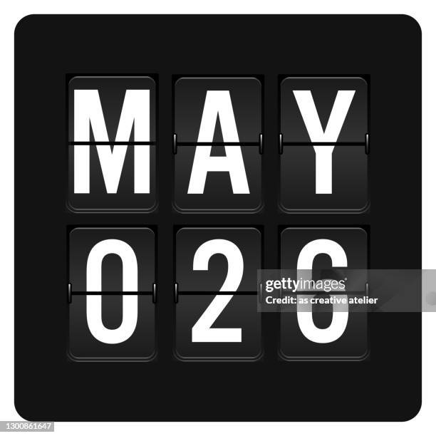 ilustrações de stock, clip art, desenhos animados e ícones de may 26 - daily calendar and black flip scoreboard  digital timer with date - tabela de chegadas e saídas
