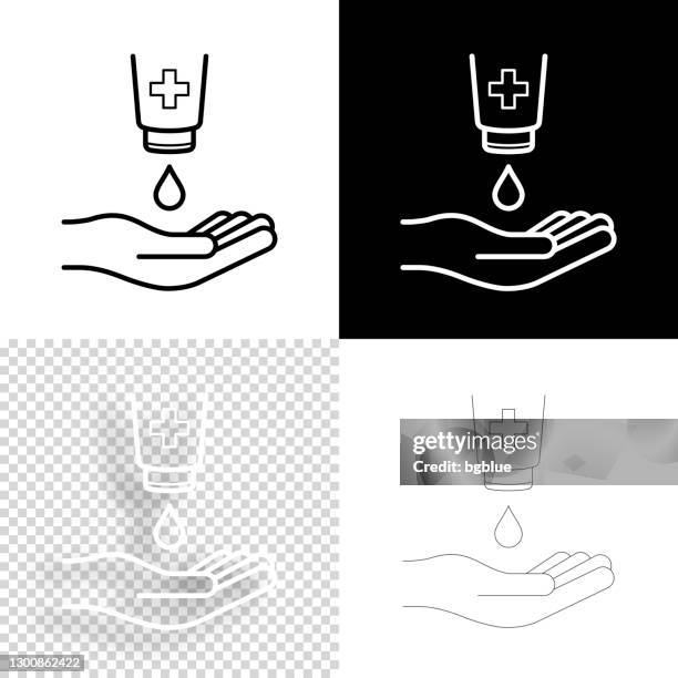 ilustrações de stock, clip art, desenhos animados e ícones de antibacterial sanitizer gel for hand. icon for design. blank, white and black backgrounds - line icon - creme tube