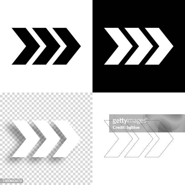 dreifache chevrons, die nach rechts zeigen. symbol für design. leere, weiße und schwarze hintergründe - liniensymbol - chevron stock-grafiken, -clipart, -cartoons und -symbole