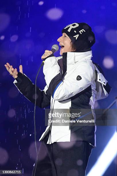 Gianna Nannini performs during the 2021 FIS Alpine World Ski Championships inauguration ceremony on February 07, 2021 in Cortina d'Ampezzo, Italy.