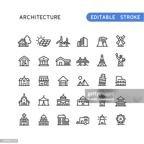 architekturliniensymbole bearbeitbarer strich - new york icon stock-grafiken, -clipart, -cartoons und -symbole