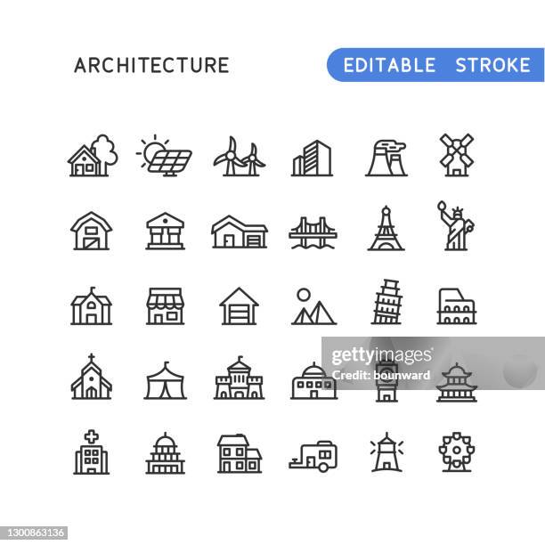 architecture line icons editable stroke - corporate event outdoors stock illustrations